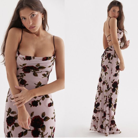 HOUSE OF CB 'Serena' Pink Devore Maxi Dress NWOT - Picture 4 of 12